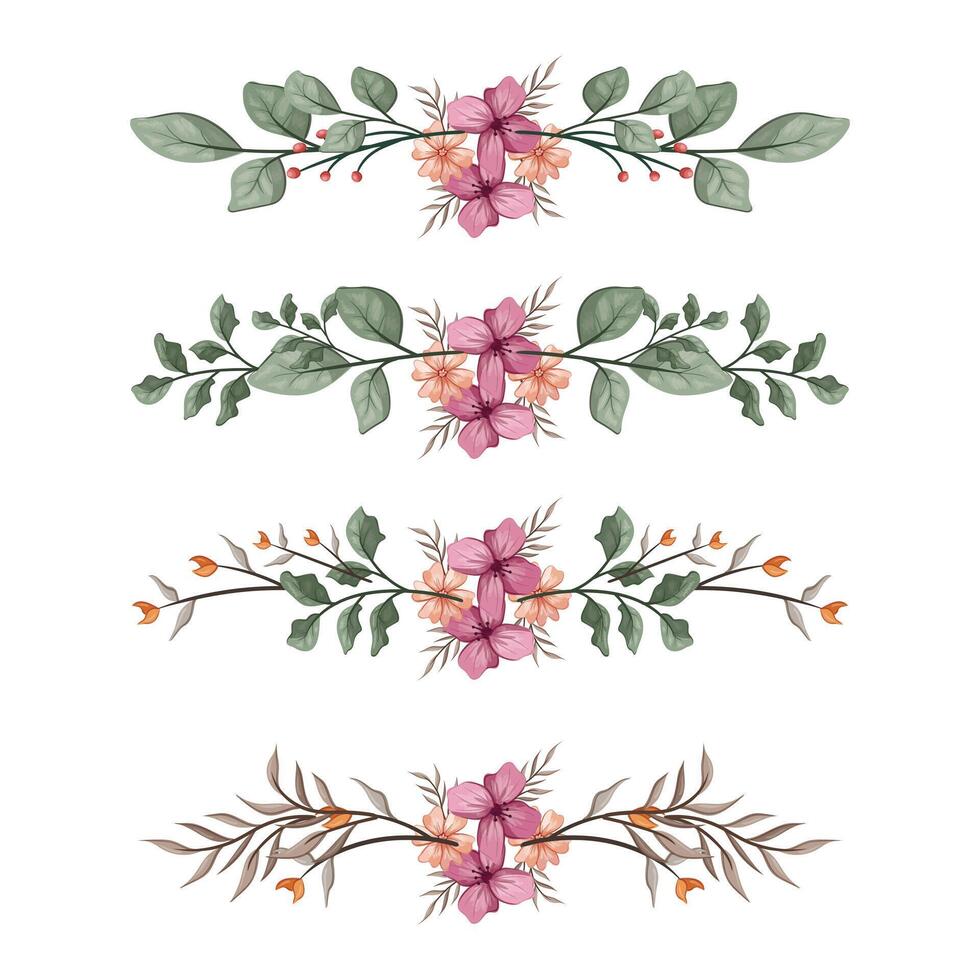 The Blooms Greenery Floral Foliage Ornament Corner Text Separator Elegance Framie for Invitations Card Template vector