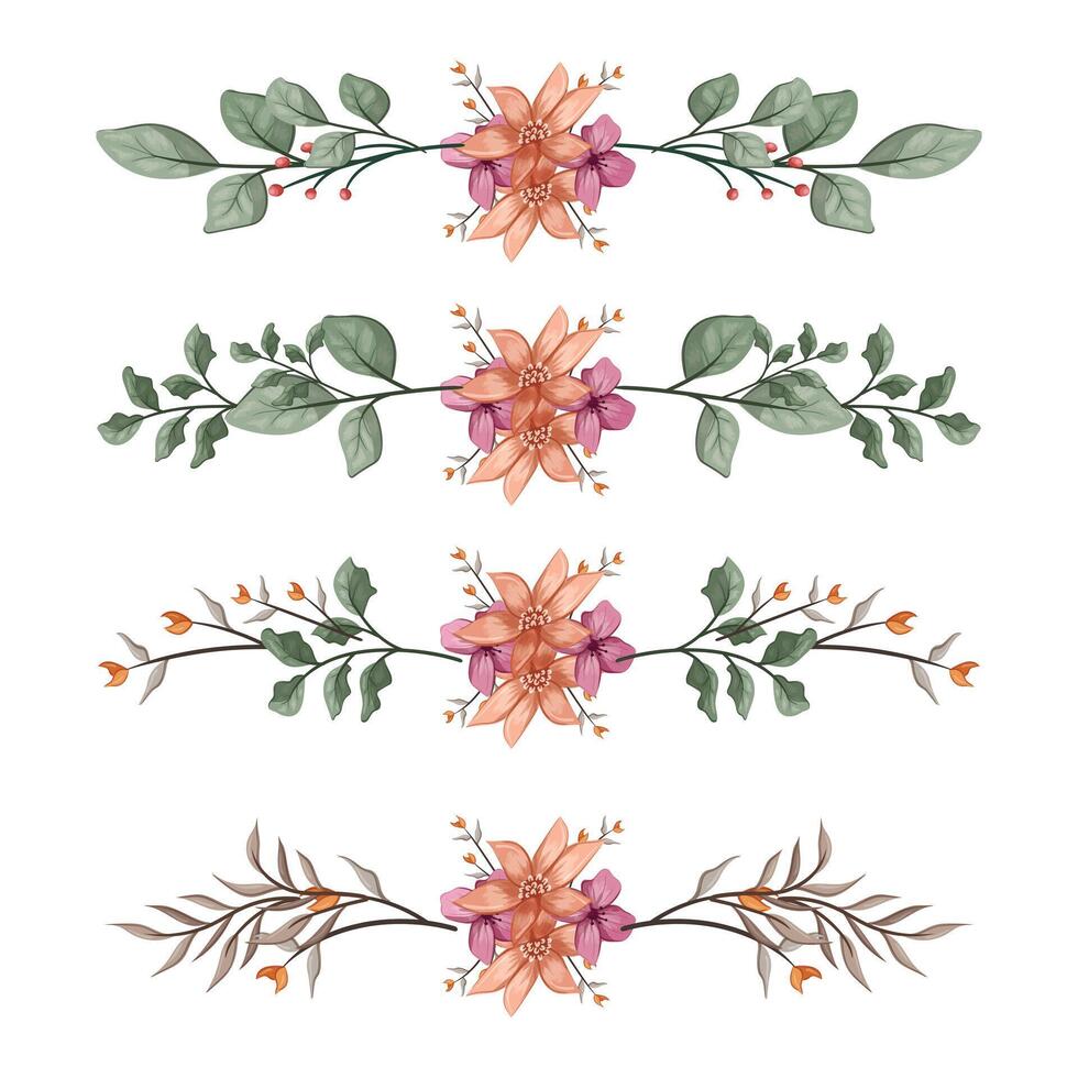 The Blooms Greenery Floral Foliage Ornament Corner Text Separator Elegance Framie for Invitations Card Template vector