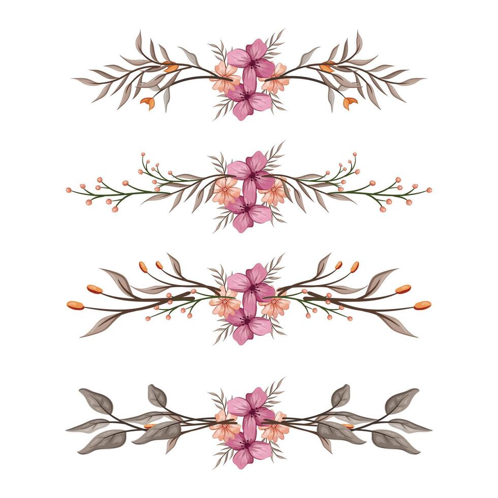 The Blooms Greenery Floral Foliage Ornament Corner Text Separator Elegance Framie for Invitations Card Template vector