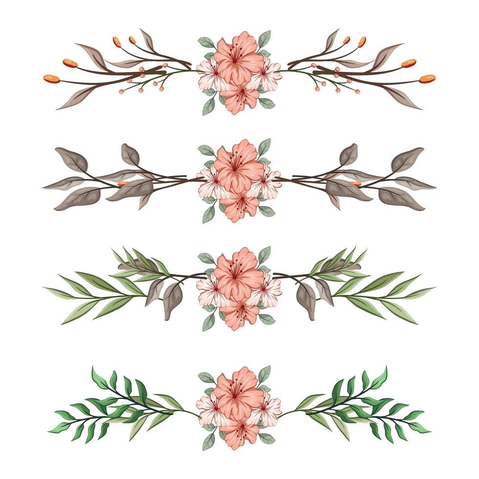 The Blooms Greenery Floral Foliage Ornament Corner Text Separator Elegance Framie for Invitations Card Template vector