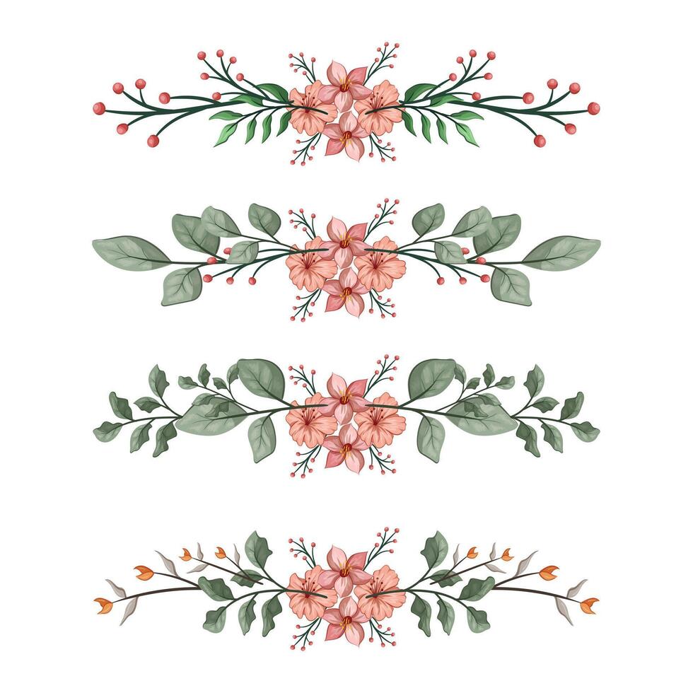 The Blooms Greenery Floral Foliage Ornament Corner Text Separator Elegance Framie for Invitations Card Template vector