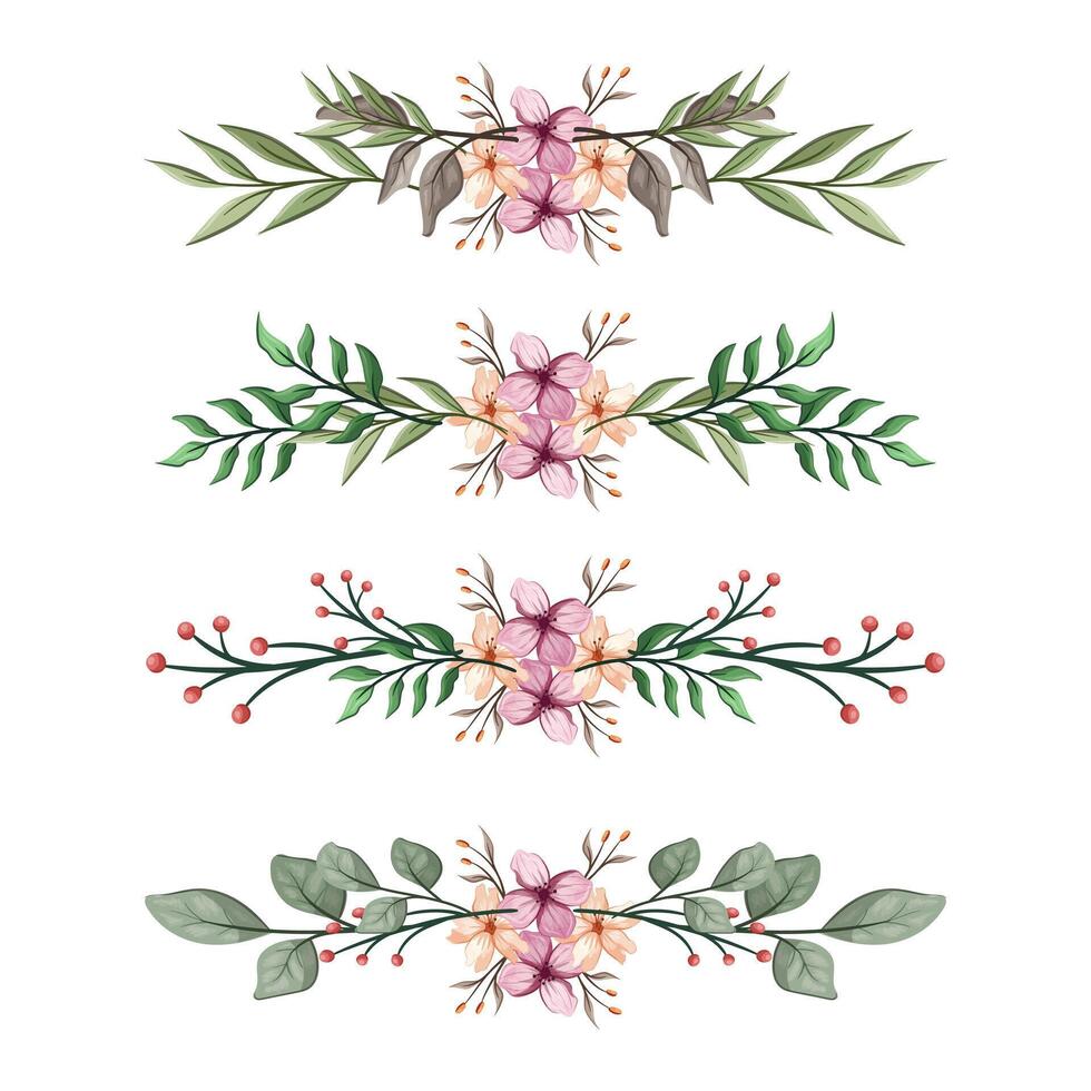 The Blooms Greenery Floral Foliage Ornament Corner Text Separator Elegance Framie for Invitations Card Template vector