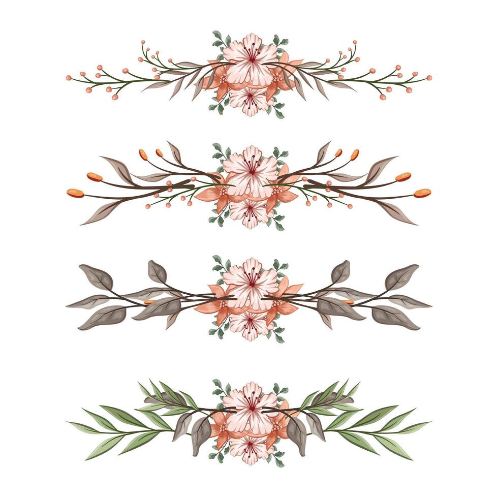 The Blooms Greenery Floral Foliage Ornament Corner Text Separator Elegance Framie for Invitations Card Template vector