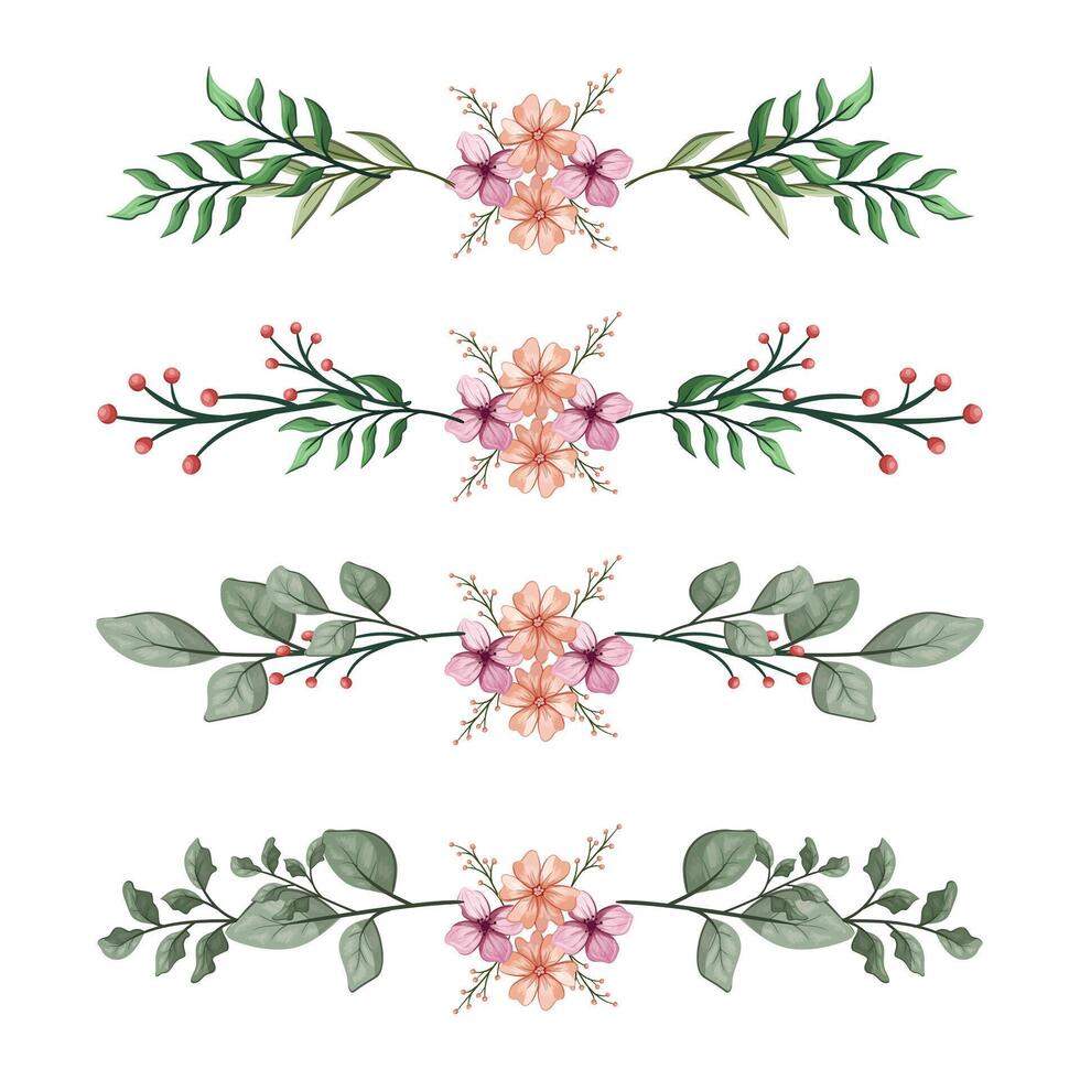 The Blooms Greenery Floral Foliage Ornament Corner Text Separator Elegance Framie for Invitations Card Template vector