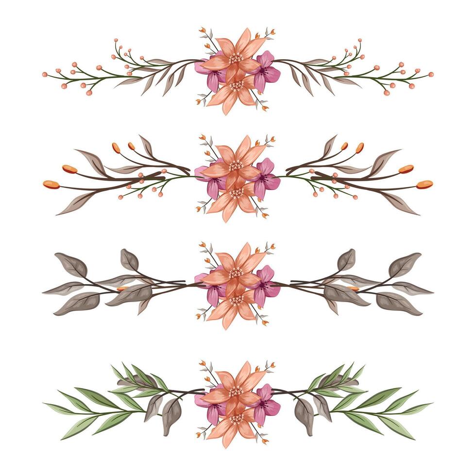 The Blooms Greenery Floral Foliage Ornament Corner Text Separator Elegance Framie for Invitations Card Template vector