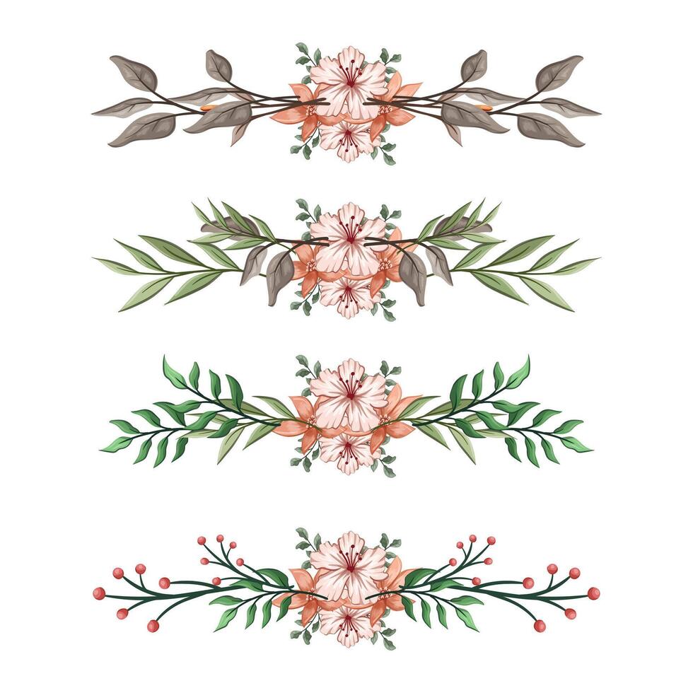 The Blooms Greenery Floral Foliage Ornament Corner Text Separator Elegance Framie for Invitations Card Template vector