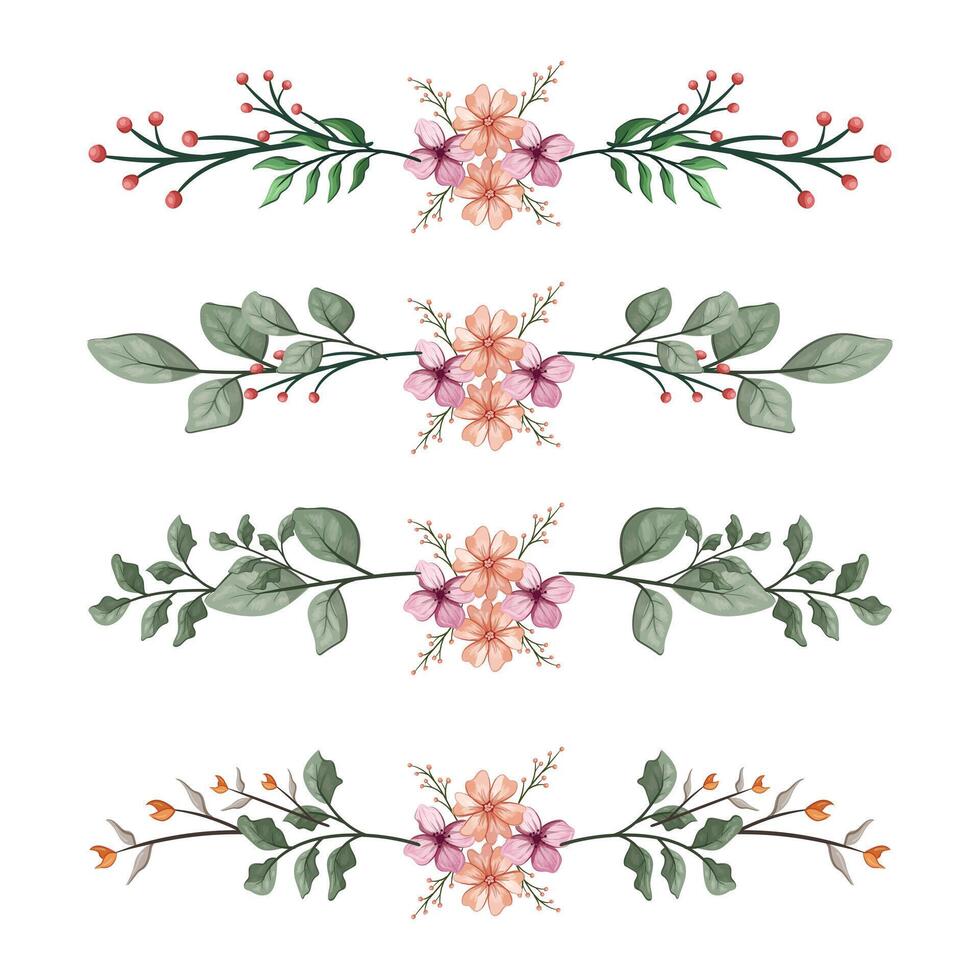 The Blooms Greenery Floral Foliage Ornament Corner Text Separator Elegance Framie for Invitations Card Template vector