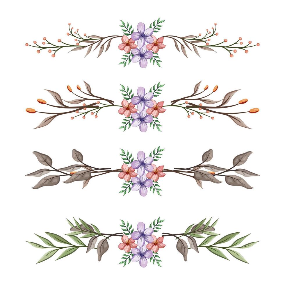The Blooms Greenery Floral Foliage Ornament Corner Text Separator Elegance Framie for Invitations Card Template vector