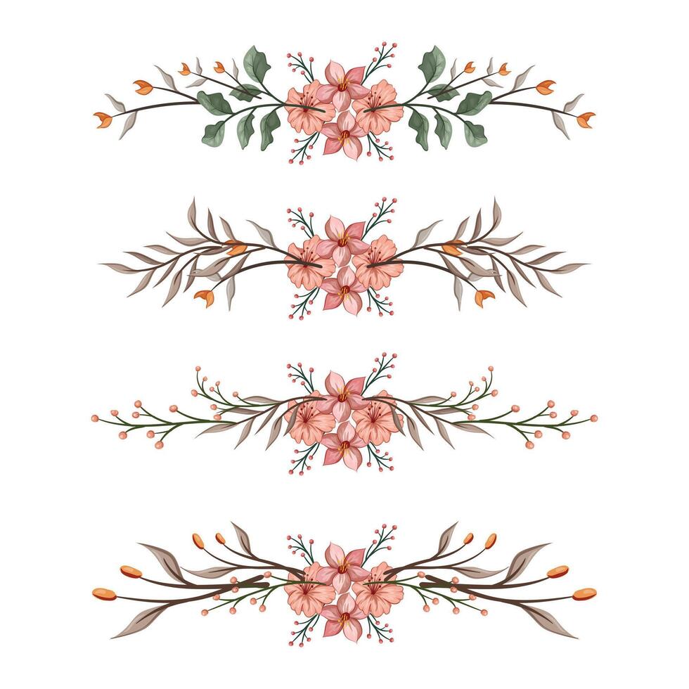 The Blooms Greenery Floral Foliage Ornament Corner Text Separator Elegance Framie for Invitations Card Template vector