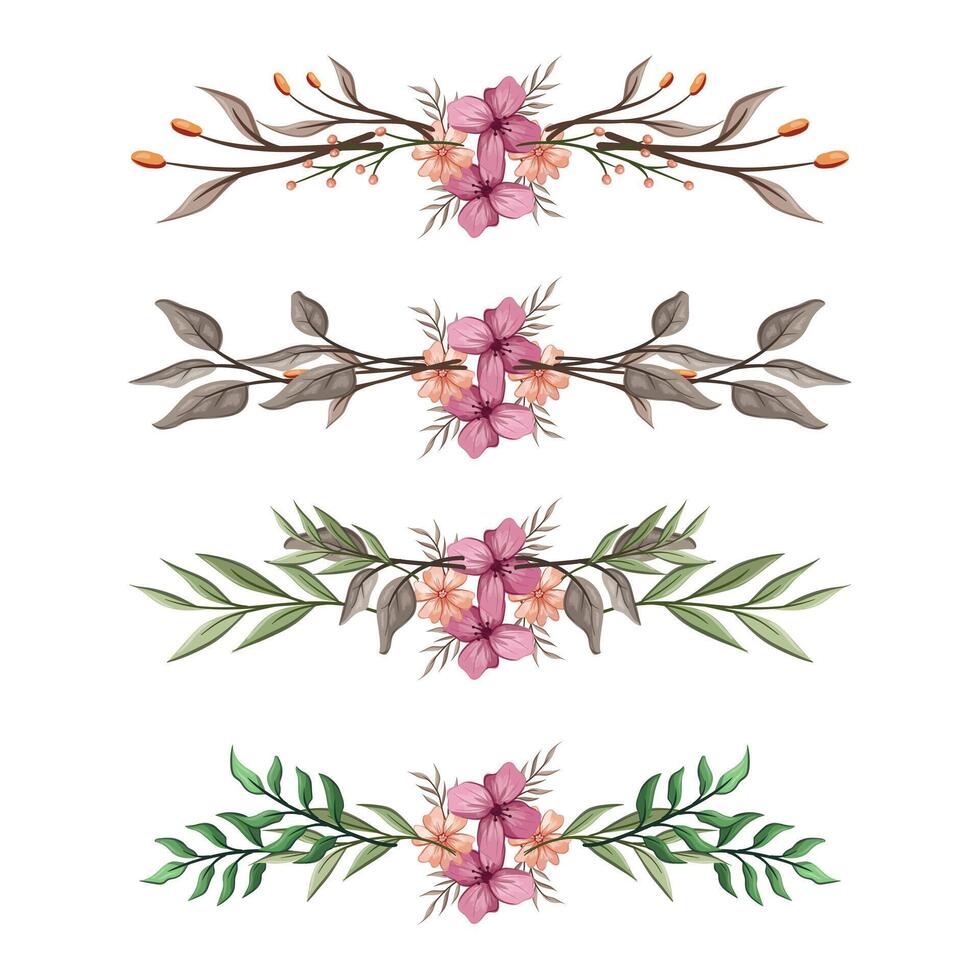 The Blooms Greenery Floral Foliage Ornament Corner Text Separator Elegance Framie for Invitations Card Template vector