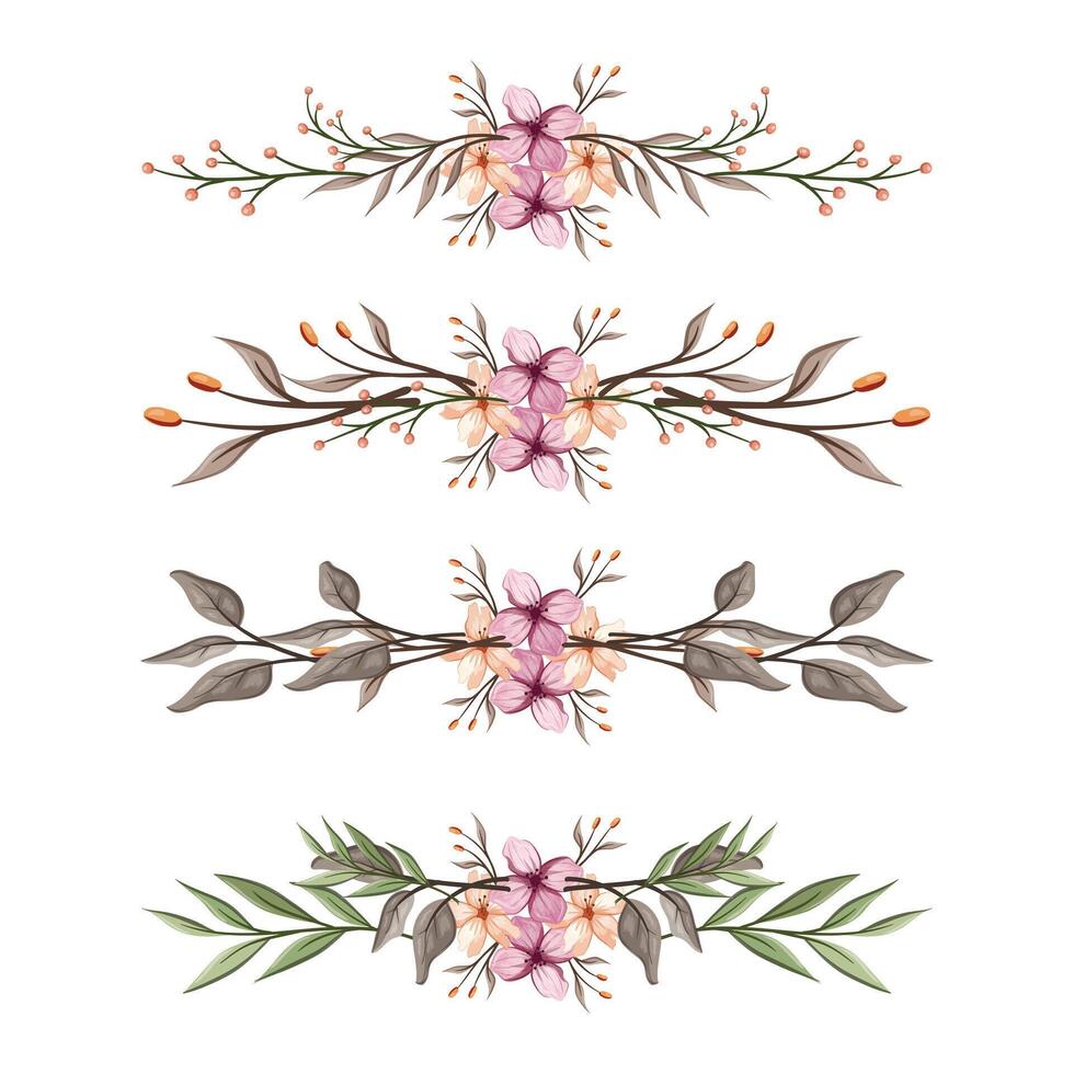 The Blooms Greenery Floral Foliage Ornament Corner Text Separator Elegance Framie for Invitations Card Template vector
