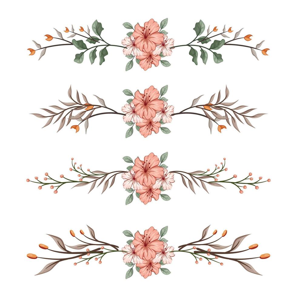 The Blooms Greenery Floral Foliage Ornament Corner Text Separator Elegance Framie for Invitations Card Template vector
