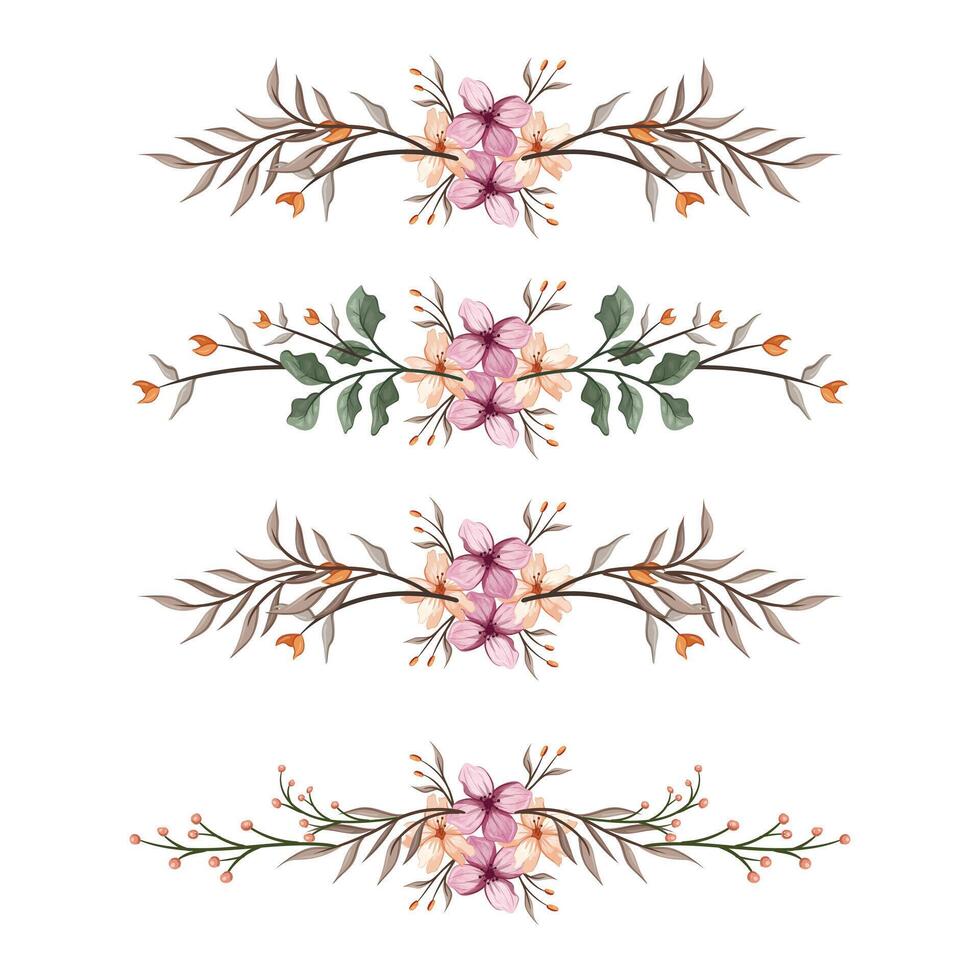 The Blooms Greenery Floral Foliage Ornament Corner Text Separator Elegance Framie for Invitations Card Template vector