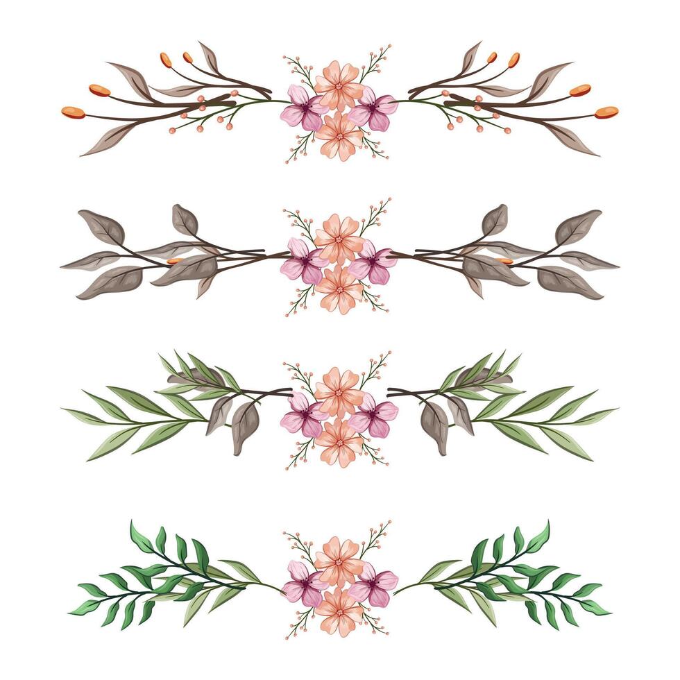 The Blooms Greenery Floral Foliage Ornament Corner Text Separator Elegance Framie for Invitations Card Template vector
