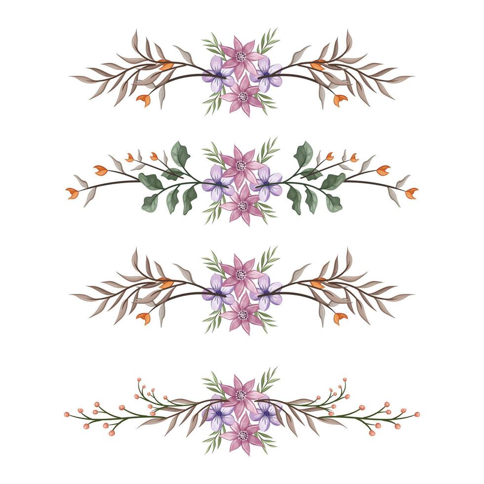 The Blooms Greenery Floral Foliage Ornament Corner Text Separator Elegance Framie for Invitations Card Template vector