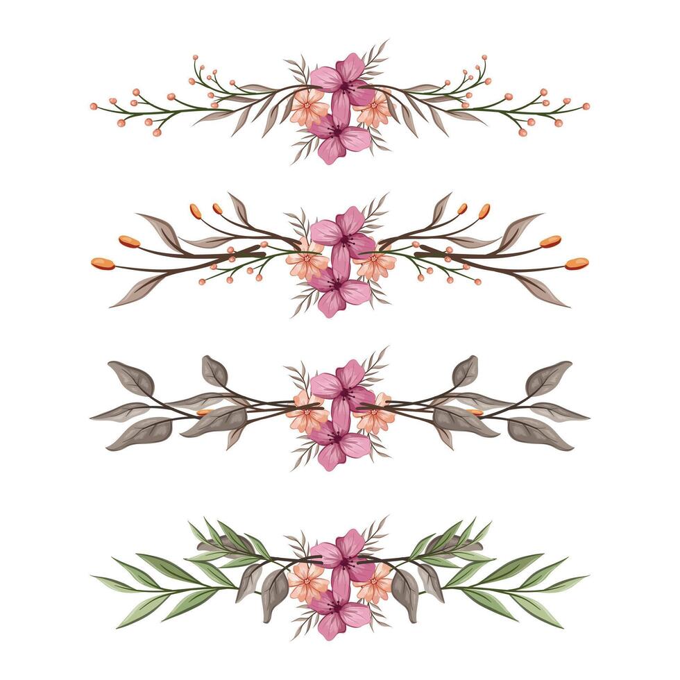 The Blooms Greenery Floral Foliage Ornament Corner Text Separator Elegance Framie for Invitations Card Template vector