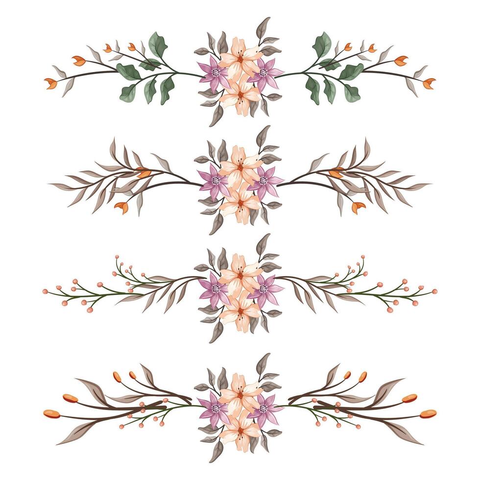 The Blooms Greenery Floral Foliage Ornament Corner Text Separator Elegance Framie for Invitations Card Template vector