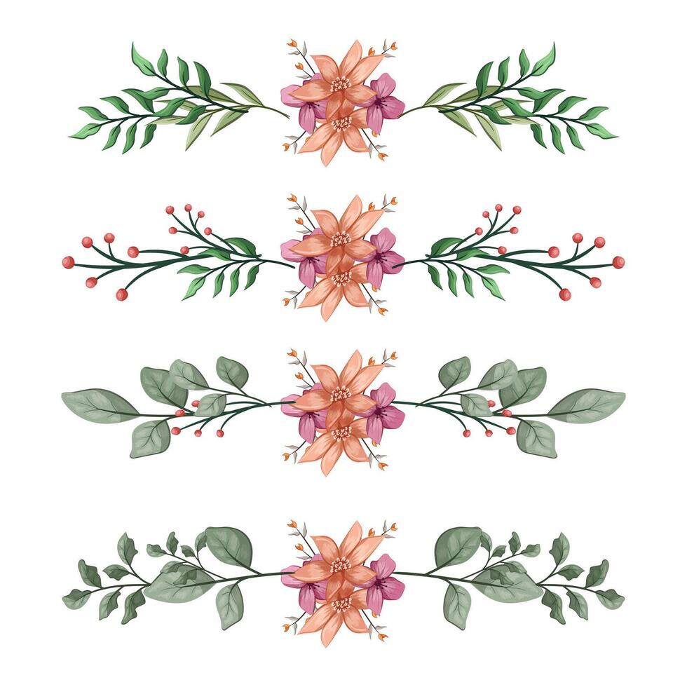 The Blooms Greenery Floral Foliage Ornament Corner Text Separator Elegance Framie for Invitations Card Template vector