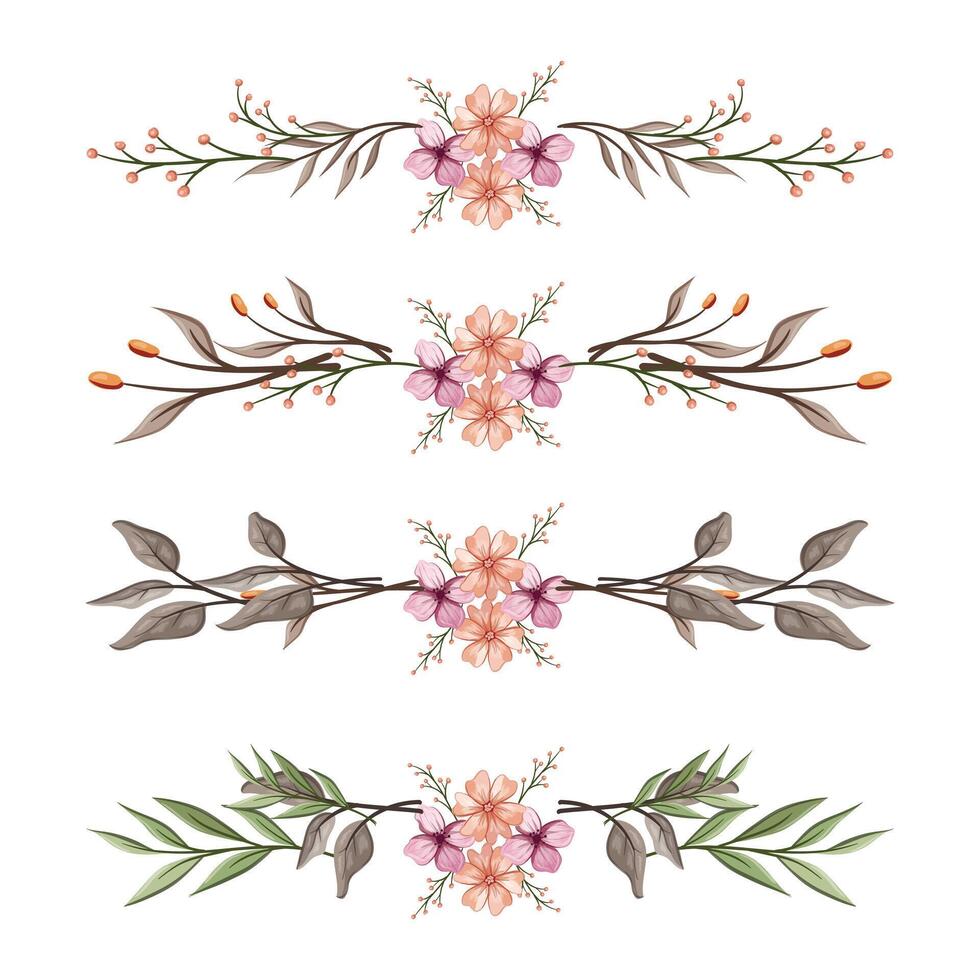 The Blooms Greenery Floral Foliage Ornament Corner Text Separator Elegance Framie for Invitations Card Template vector