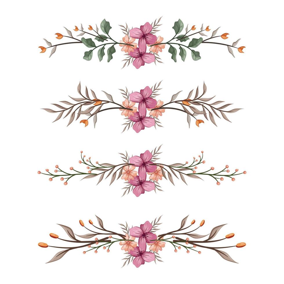 The Blooms Greenery Floral Foliage Ornament Corner Text Separator Elegance Framie for Invitations Card Template vector