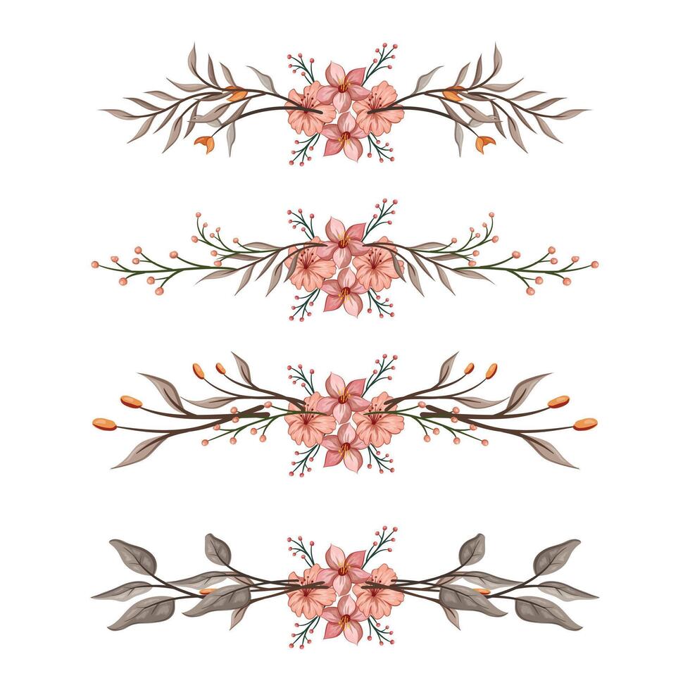 The Blooms Greenery Floral Foliage Ornament Corner Text Separator Elegance Framie for Invitations Card Template vector