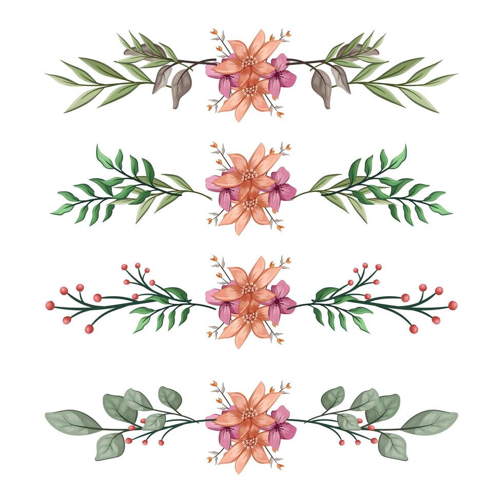 The Blooms Greenery Floral Foliage Ornament Corner Text Separator Elegance Framie for Invitations Card Template vector