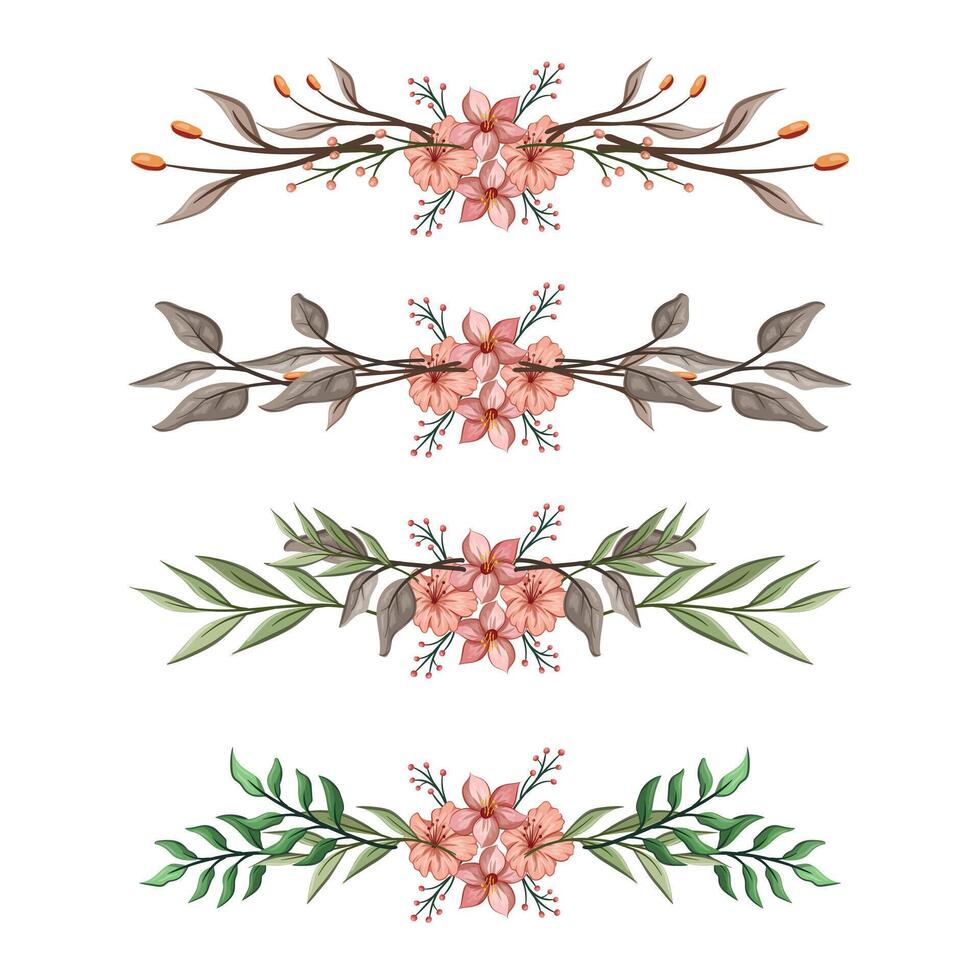 The Blooms Greenery Floral Foliage Ornament Corner Text Separator Elegance Framie for Invitations Card Template vector