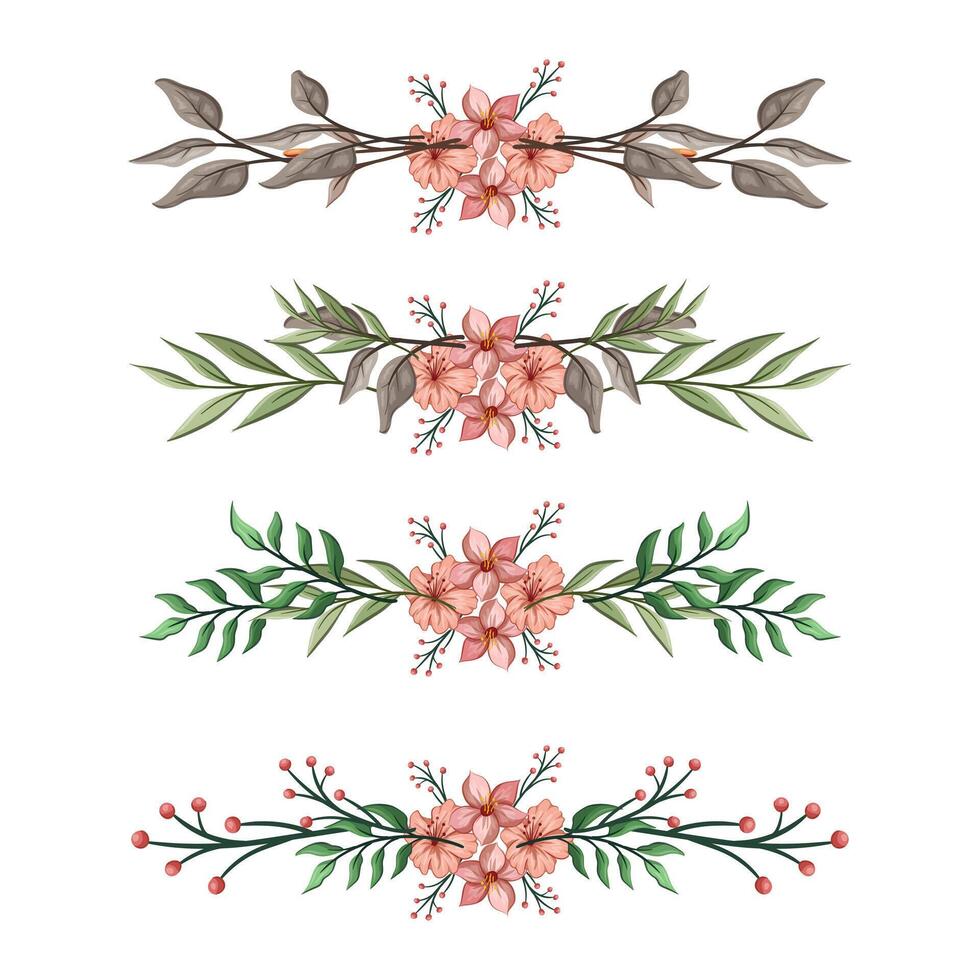 The Blooms Greenery Floral Foliage Ornament Corner Text Separator Elegance Framie for Invitations Card Template vector