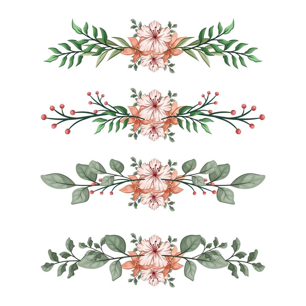 The Blooms Greenery Floral Foliage Ornament Corner Text Separator Elegance Framie for Invitations Card Template vector