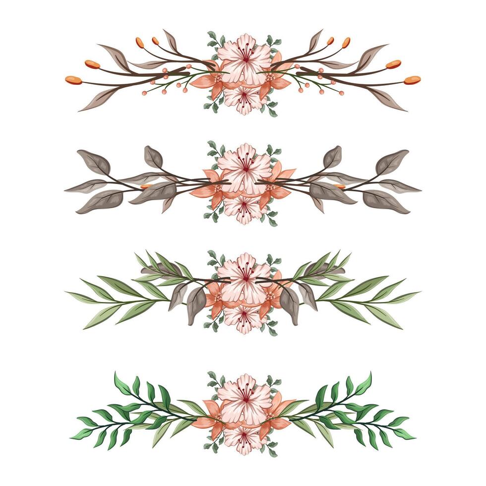 The Blooms Greenery Floral Foliage Ornament Corner Text Separator Elegance Framie for Invitations Card Template vector
