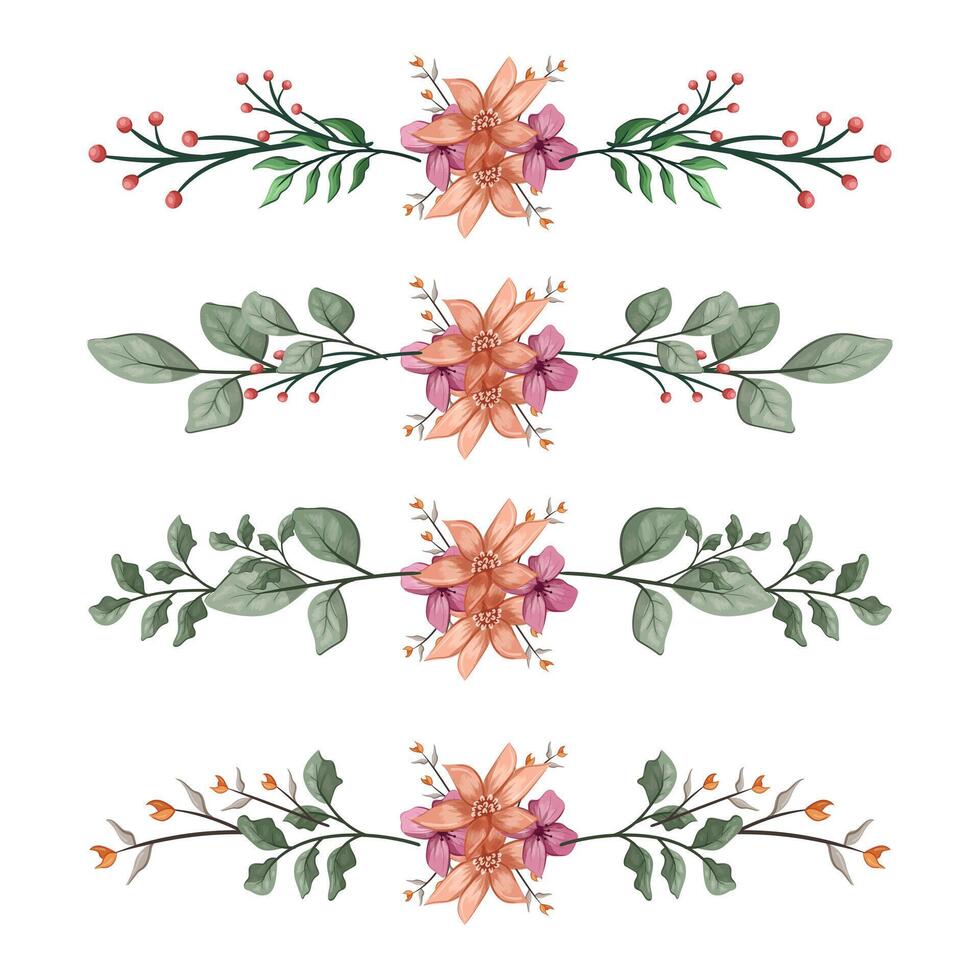 The Blooms Greenery Floral Foliage Ornament Corner Text Separator Elegance Framie for Invitations Card Template vector