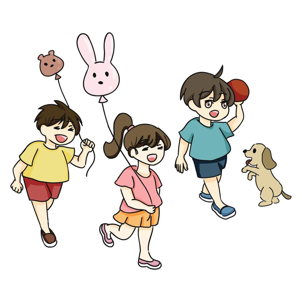 children drawing illustrations. children's characters are playing vector