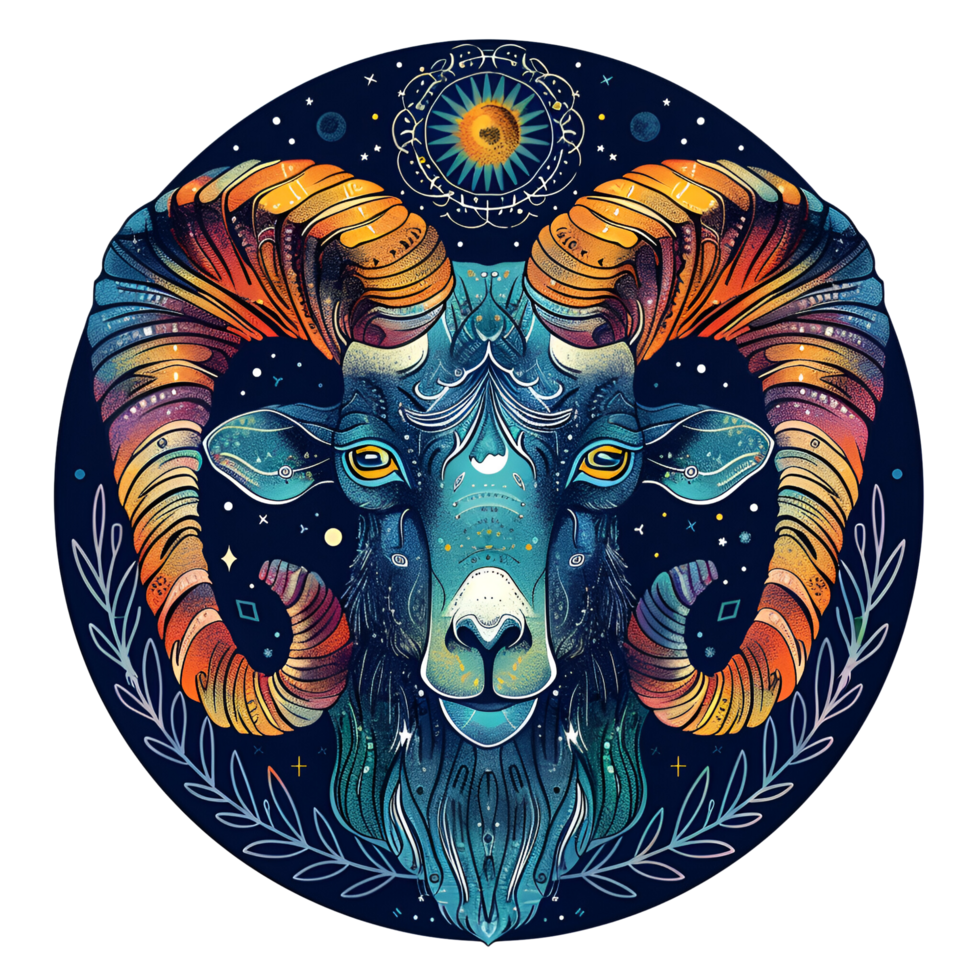 Artistic Style Design of Aries Zodiac Sign Logo No Background Perfect for T-Shirt Design Stickers and Print on Demand png