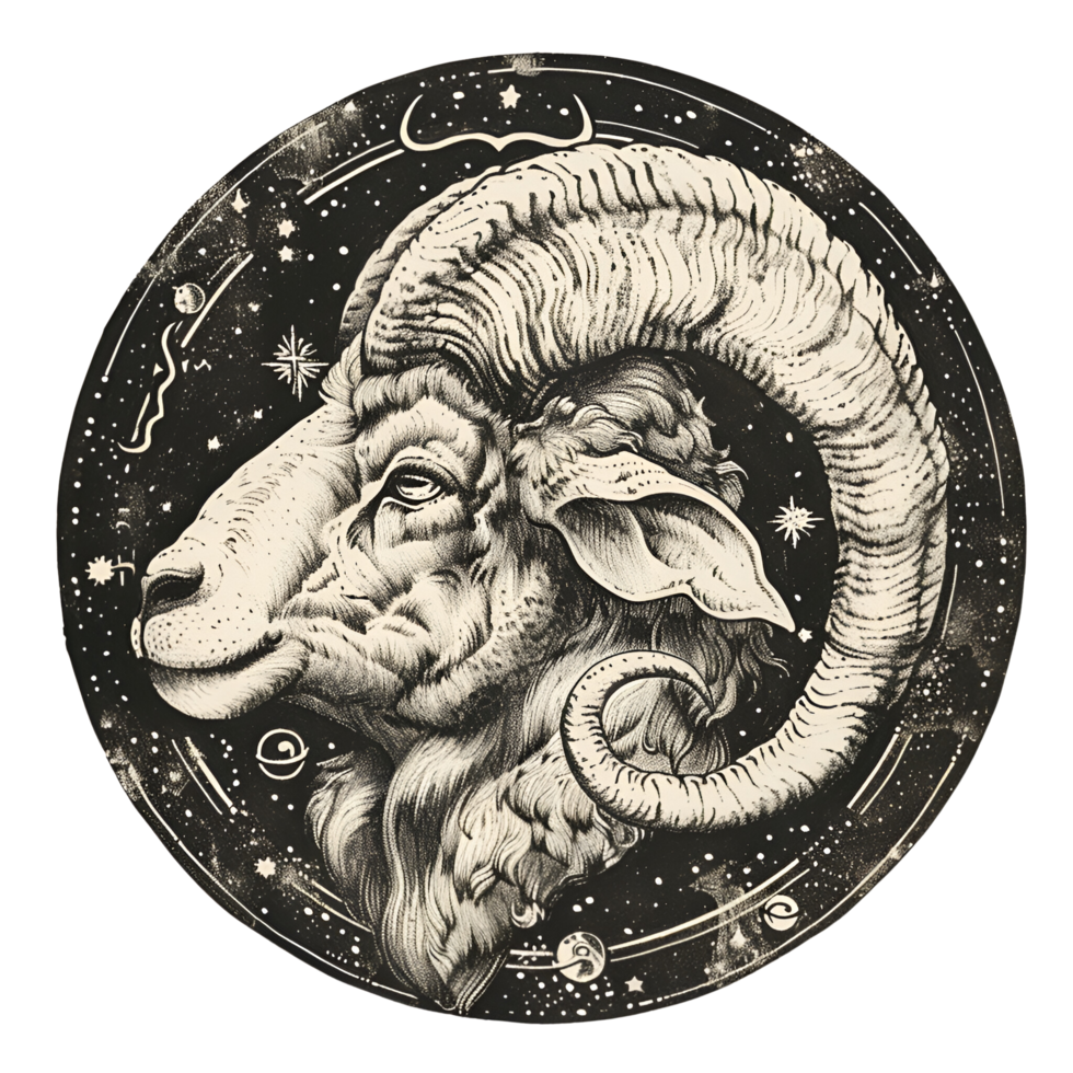 Artistic Style Design of Aries Zodiac Sign Logo No Background Perfect for T-Shirt Design Stickers and Print on Demand png