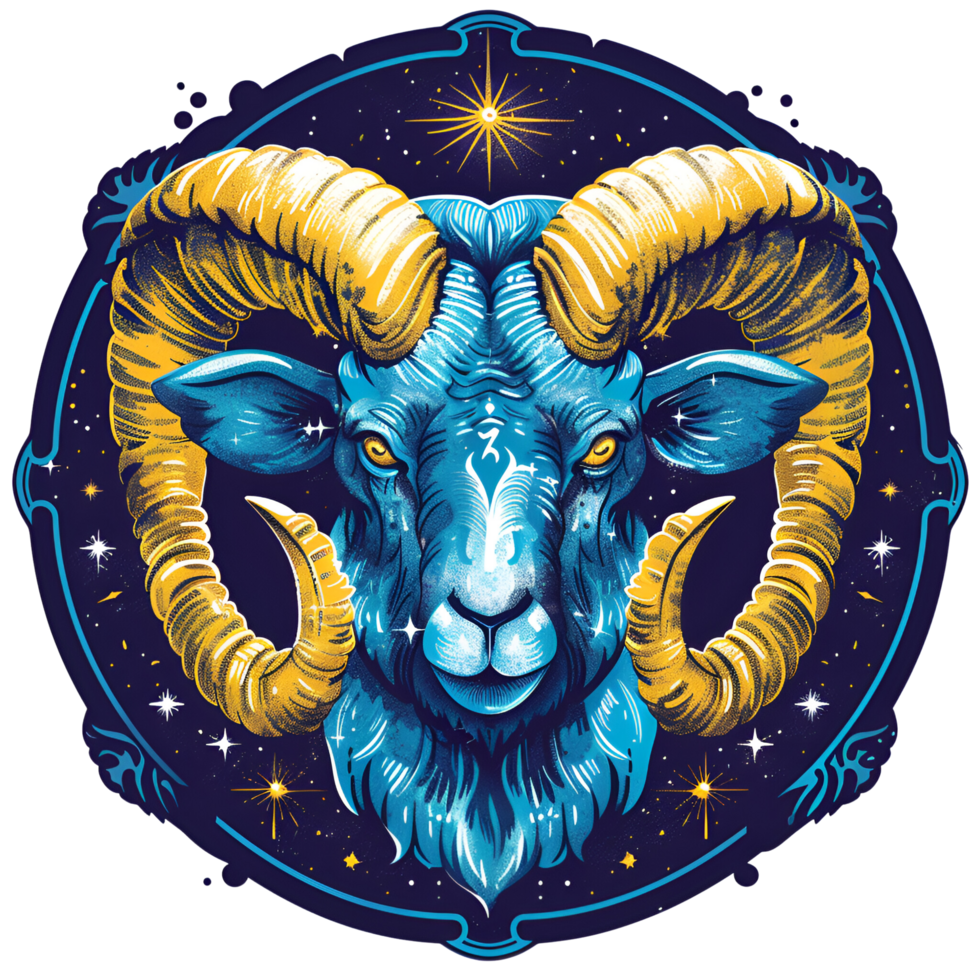 Artistic Style Design of Aries Zodiac Sign Logo No Background Perfect for T-Shirt Design Stickers and Print on Demand png