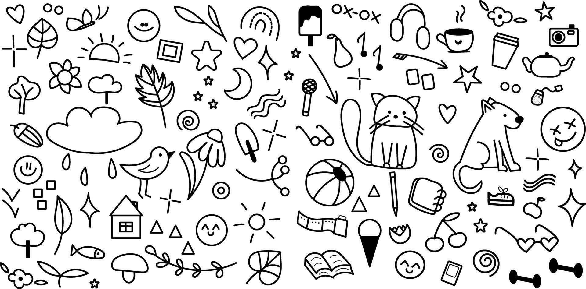 Set of doodles. Hand drawn doodles. Stickers for bullet journal or coloring book. vector