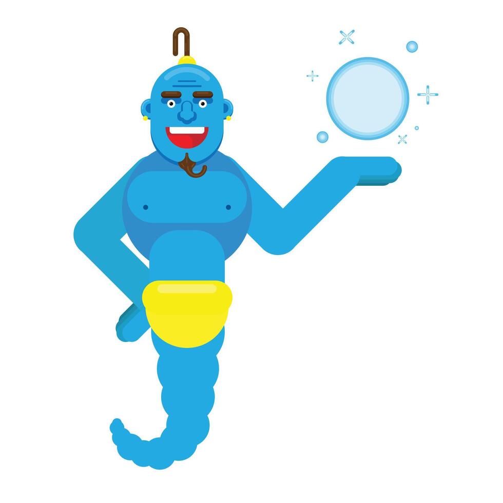 Blue genie showing something. vector