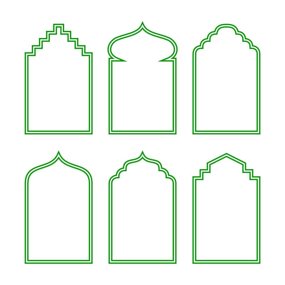 Arabic arch window and doors set . Traditional design and culture. Islamic frame outline isolated on white background. vector