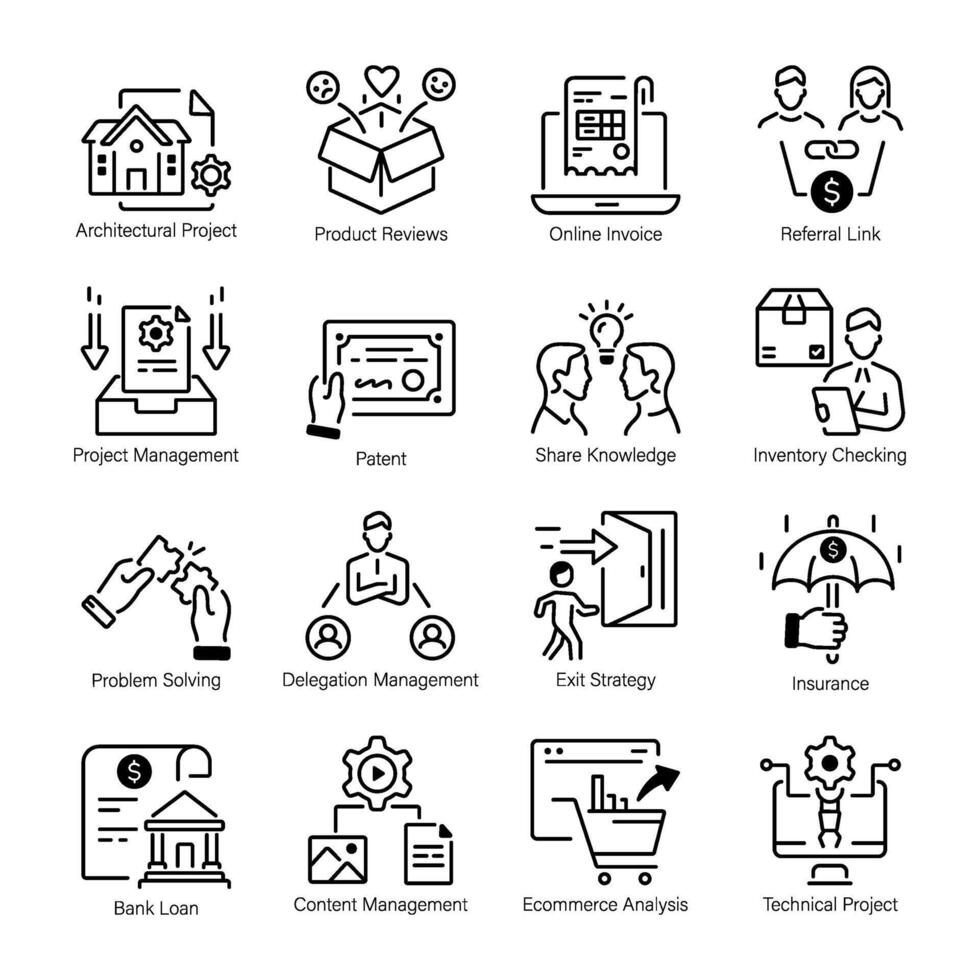 Collection of Business Task Handling Outline Icons vector