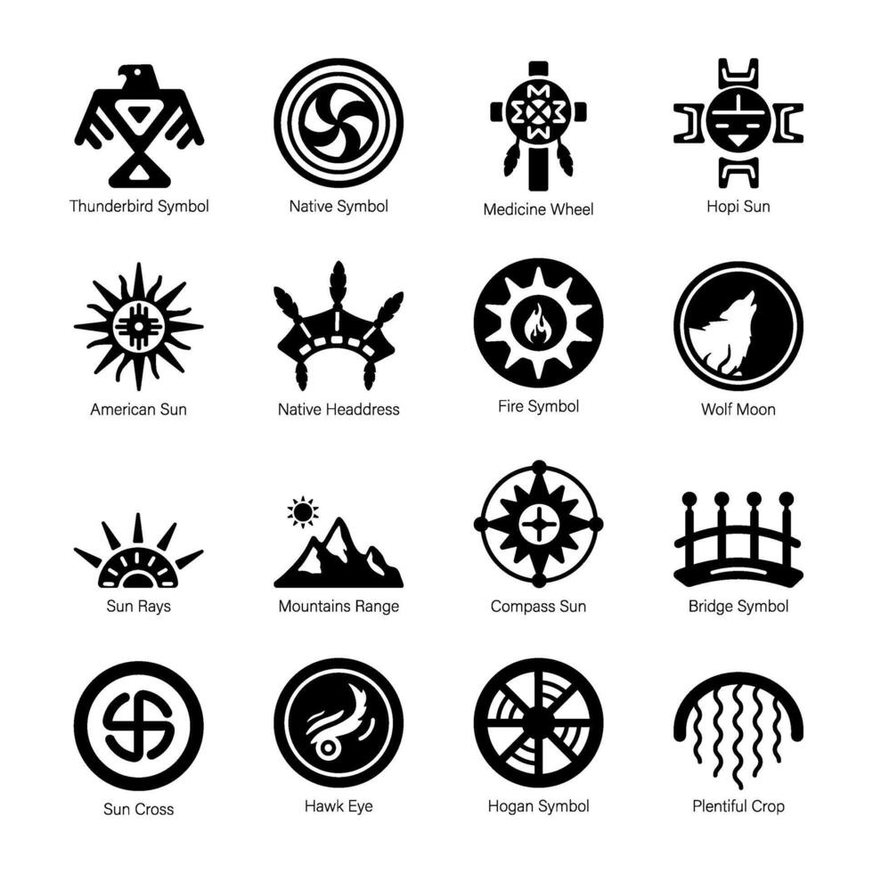 Modern Glyph Icons of Indigenous Symbols vector