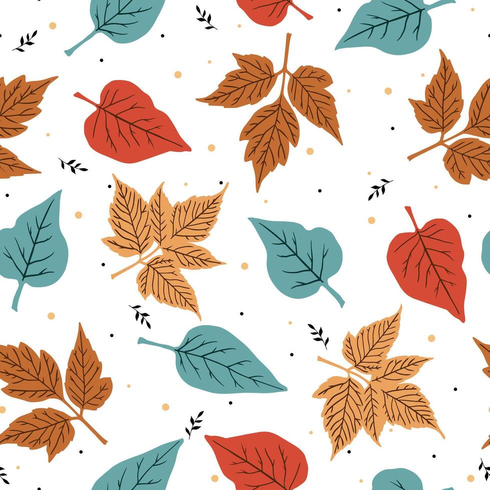 Seamless colorful autumn leaves with twigs vector