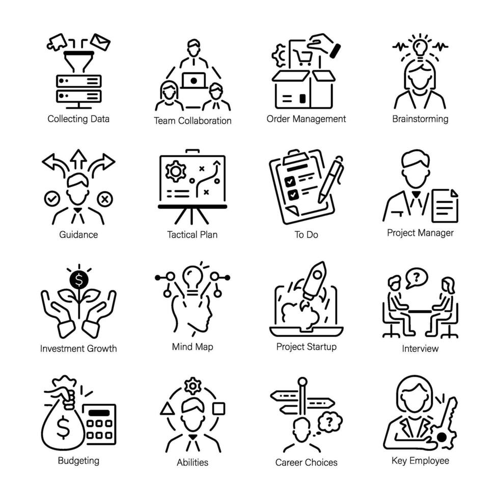 Pack of Business Projects Outline Icons vector