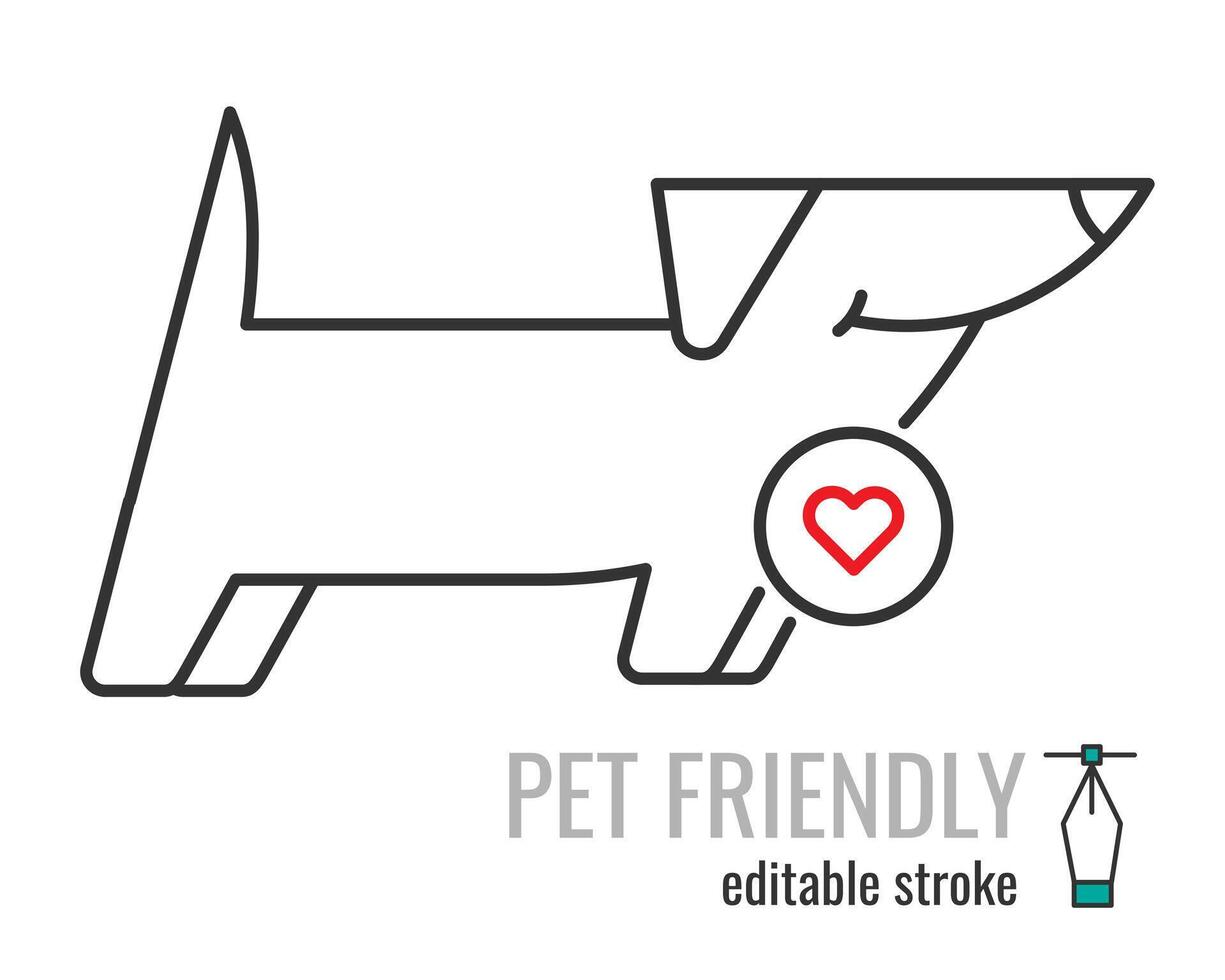 Pet Friendly line icon. pet care symbol. Dog Love Heart with cute smiling dog pictogram. Pets allowed public places sign. graphics illustration EPS 10. Editable stroke. vector