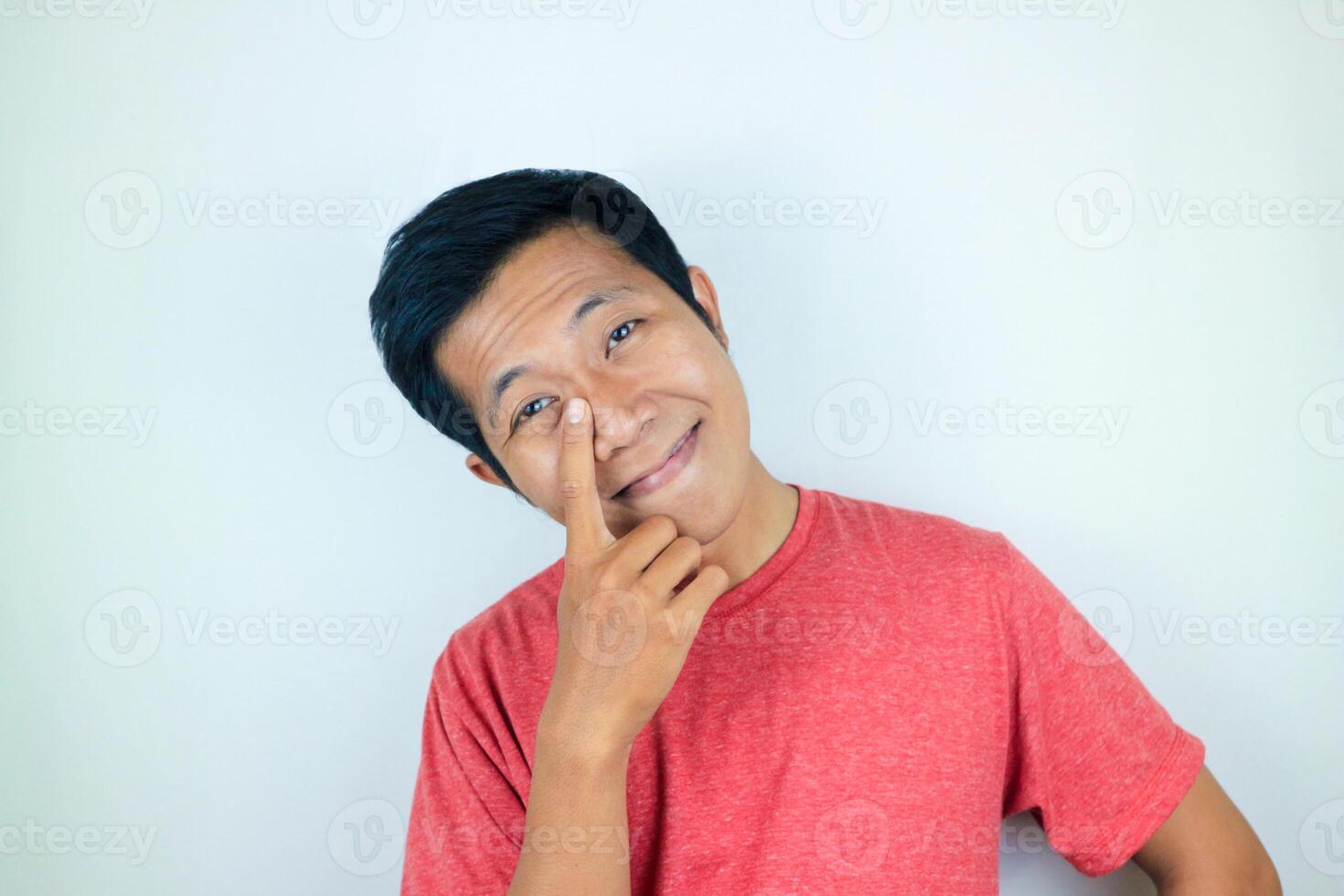 head shot happy facial expression smiling asian man looking at the camera, isolated white background photo