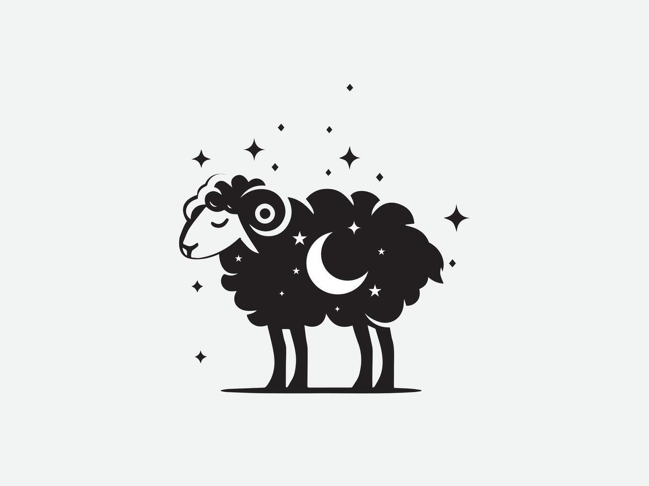 Eid al adha sheep design with moon and star. Goat black color vector