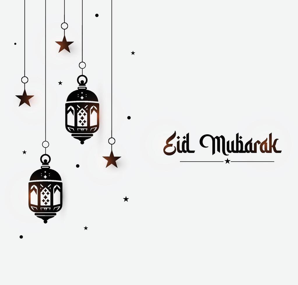 Eid mubarak background design with ramadan lantern and star vector