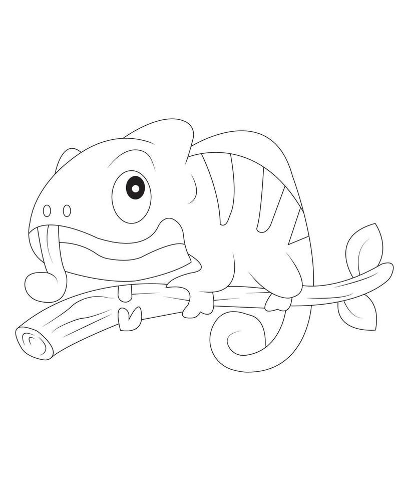 chameleon coloring page for kids and adults vector