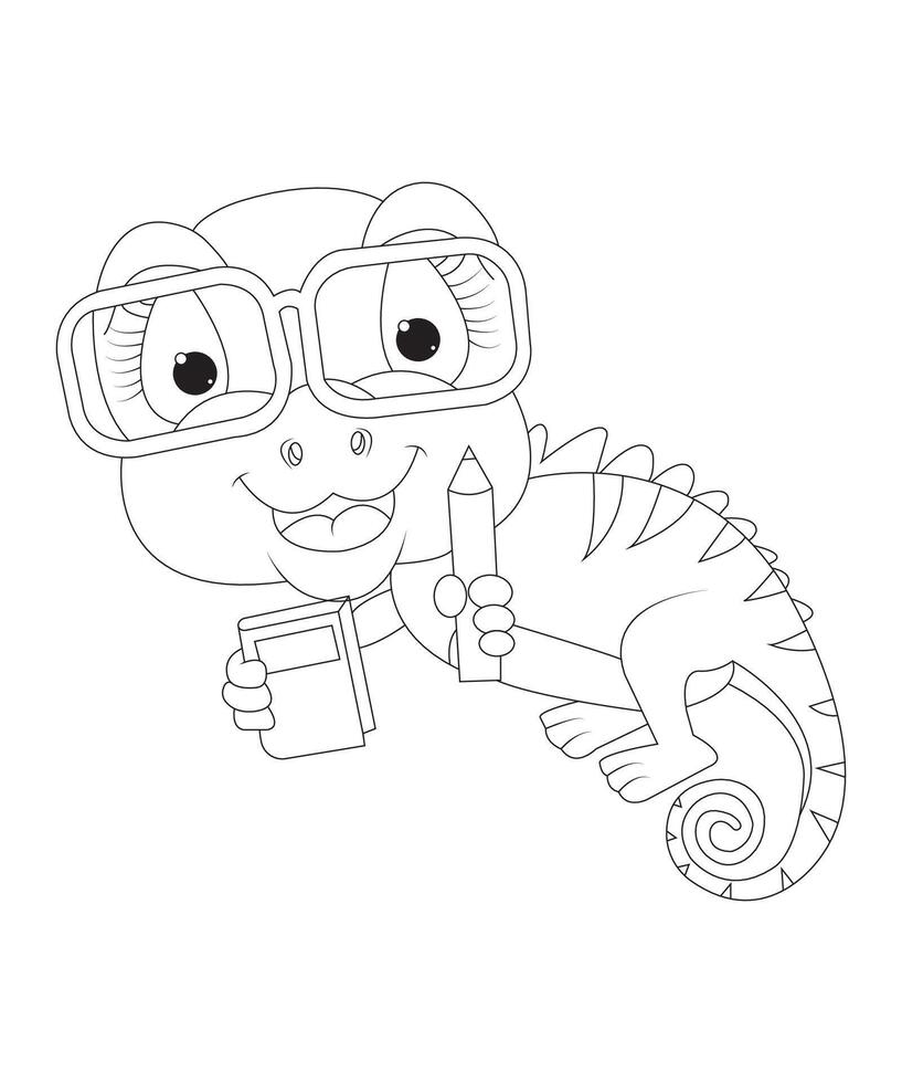 chameleon coloring page for kids and adults vector