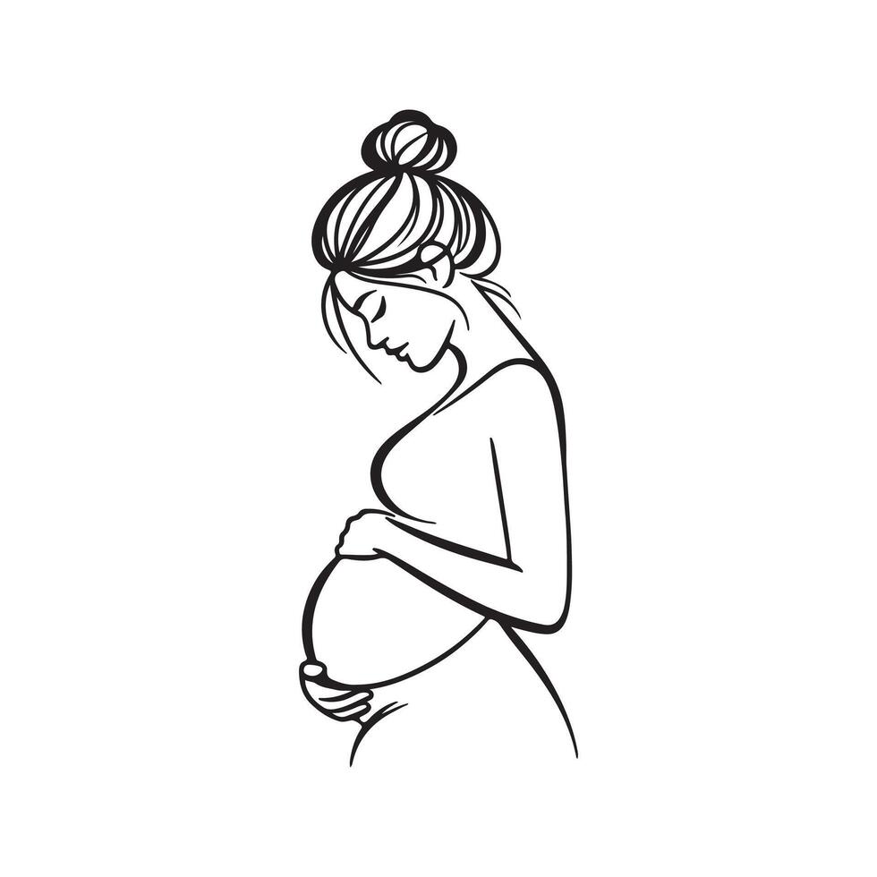 Continuous line drawing of pregnant woman. International mother's day minimalist design hand drawn line art isolated on white background. Happy Mother's Day theme. Line art pregnant woman, vector