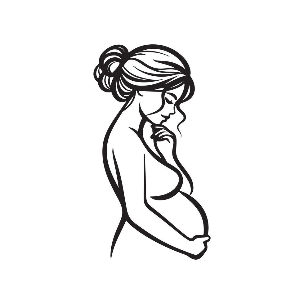 Continuous line drawing of pregnant woman. International mother's day minimalist design hand drawn line art isolated on white background. Happy Mother's Day theme. Line art pregnant woman, vector